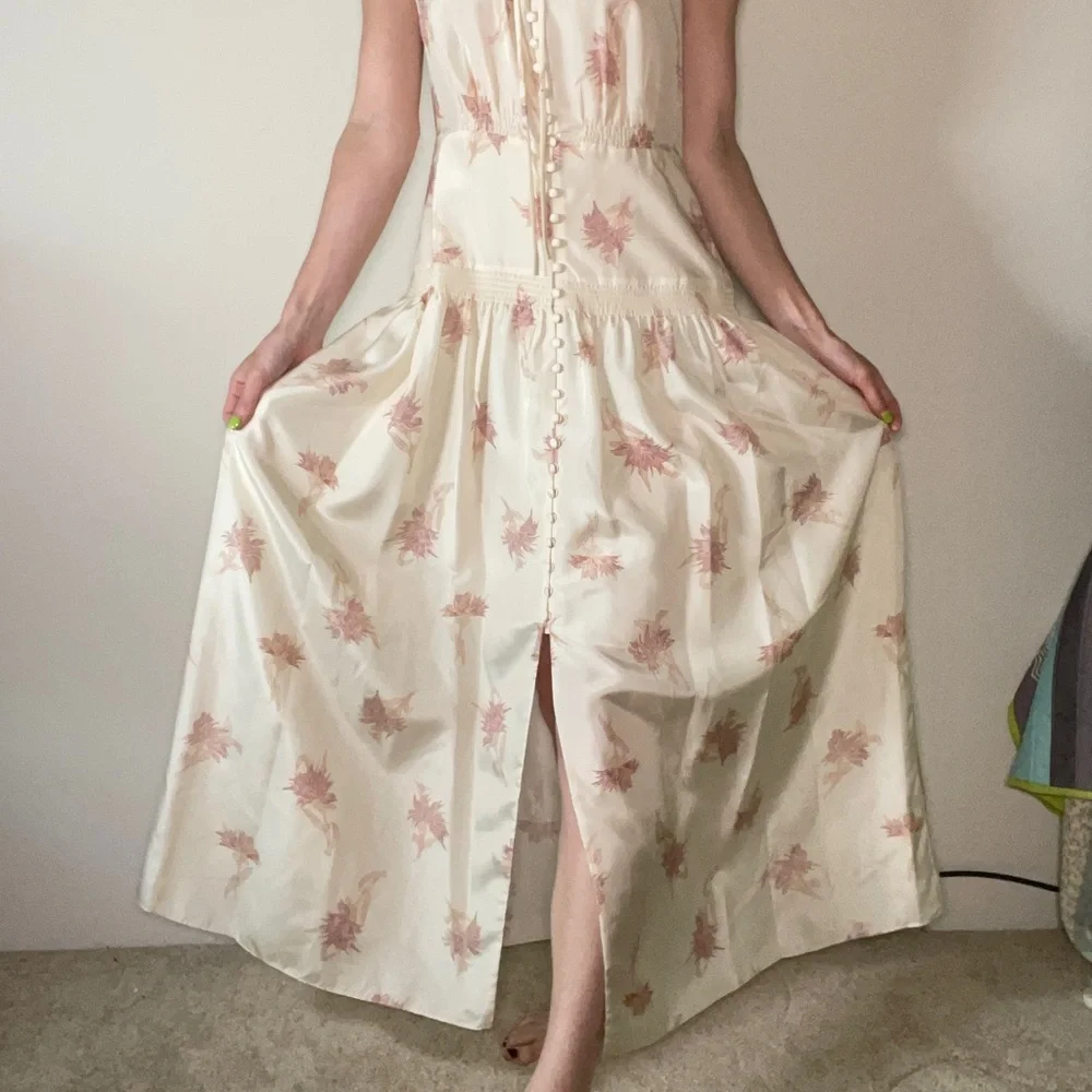 NORA FLORAL SILK SLEEVELESS A-LINE DRESS IN SUNSET COMBO - Picture 12 of 14